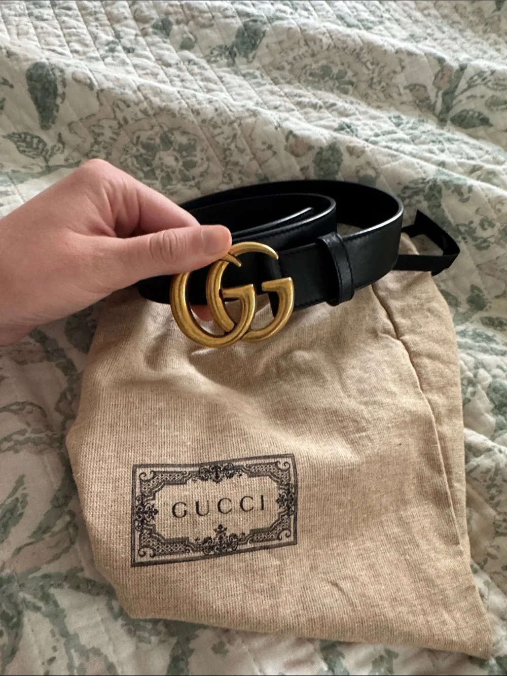 Gucci Black Leather Belt with Gold Double G Buckle